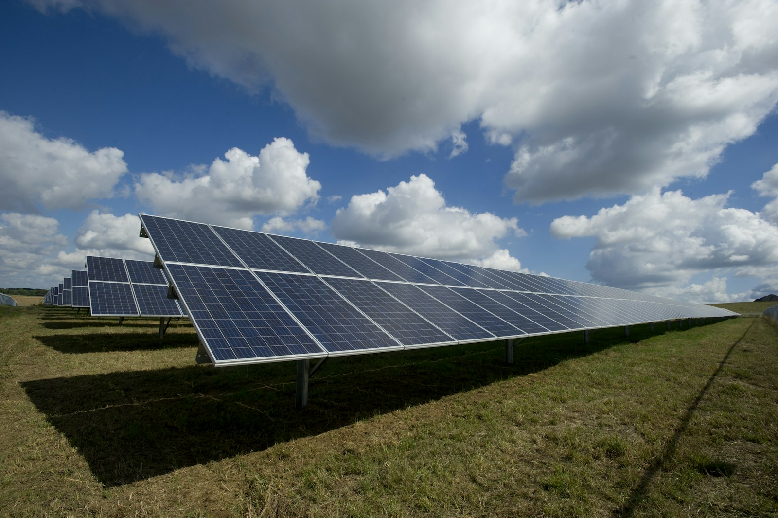 Ground-mounted solar farm rows